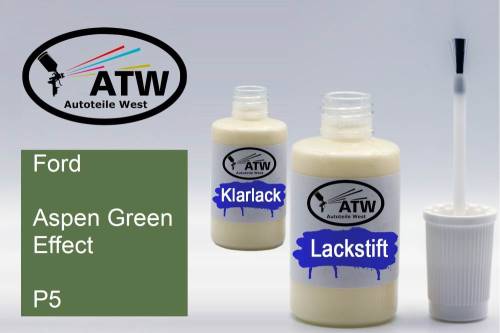 Ford, Aspen Green Effect, P5: 20ml Lackstift + 20ml Klarlack - Set, von ATW Autoteile West.